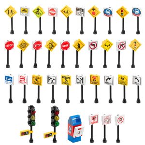 36-Piece City Traffic Signs Set – STOP, Traffic Lights, Bus Stop Building Bricks EXTRA MOC Town Village Street Accessories