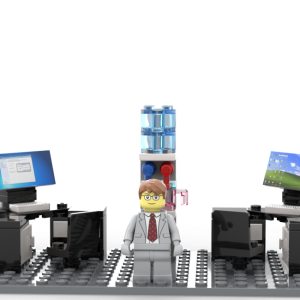 Building Bricks MOC Businessman / Lawyer Office Set – 2 Desks, Computers, Minifigure, Water Cooler