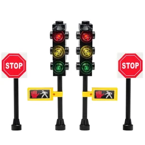 LEGO EXTRA City Town 2 Traffic Lighs w/Pedestrian crossing. 2 Stop Signs custom