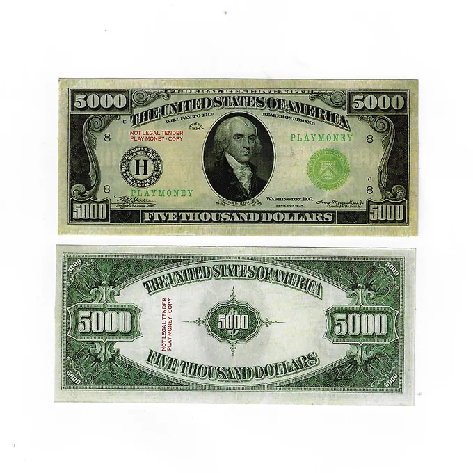 Fake Prop Play Money USA $1,000-5,000-10,000 X20ea. BILLS. (1934) - Image 4