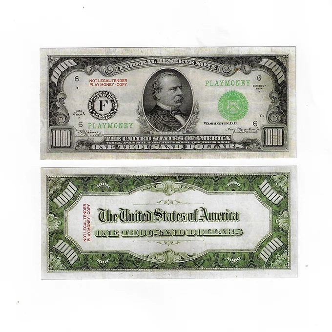 Fake Prop Play Money USA $1,000-5,000-10,000 X20ea. BILLS. (1934) - Image 3
