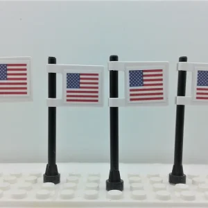 LEGO EXTRA Custom American Flags with Pole on Tile 2x2 Set of 4. Double Sided