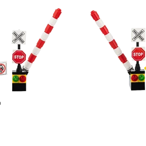 Lego MOC City Town Train Railroad Crossing 2 Gates 8 Signs