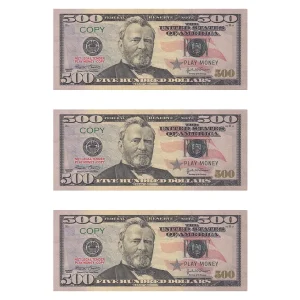 Play Copy Money for Kids 20 Pieces $500 Dollar Bills 2-Sided Full Print F