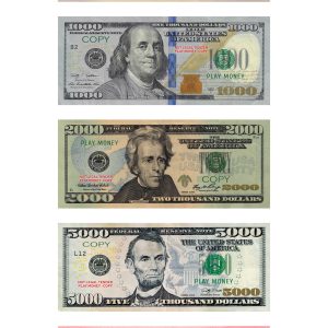 Prop Fake Play Money USA Bundle $500/1,000/2,000/5,000/10,000 Dollar Bills