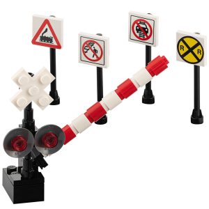 Building Bricks City Railroad Crossing MOC Set – 1 Gate, 4 Signs, Custom Design, Compatible with Major Brick Brands