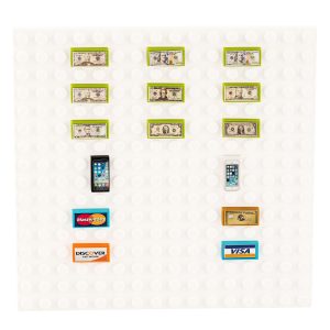 Lego Bricks Money Cash Tiles. credit cards. smart phone. Bank Acces