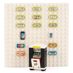 LEGO ATM Machine Money Cash Tiles. credit cards. smart phone. Bank Accessories