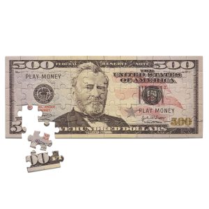 Fake Play Money Dollar Bills 60-Piece Mini Jigsaw Puzzle $500 Hundred Dolla