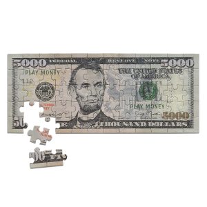 Fake Play Money Dollar Bills 60-Piece Mini Jigsaw Puzzle $5,000 Dolla