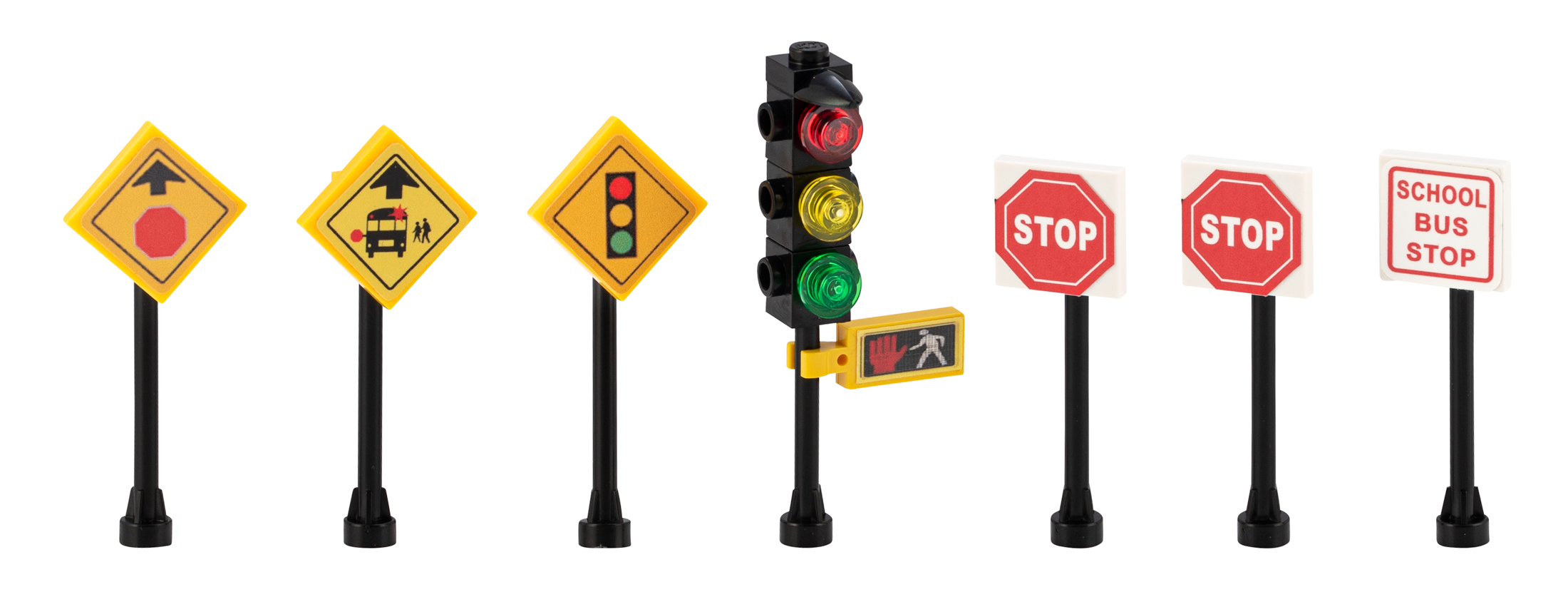 Building Bricks City Traffic Street Signs Set of 7 β Stop Signs, Traffic Light, Bus Stop, Custom Accessories - Image 3